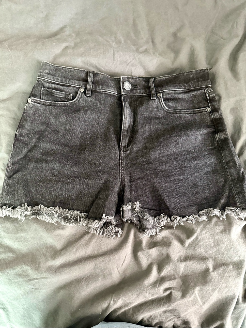 LOFT Dark Gray Frayed Hem Denim Shorts